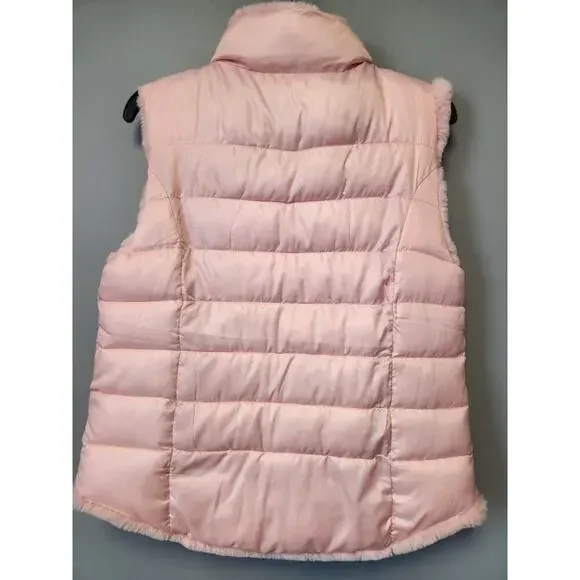 NWOT Justice Reversible Faux Fur Puffer Vest 14/6 Girls Pink Zip Up, Rose Gold - Picture 4 of 8